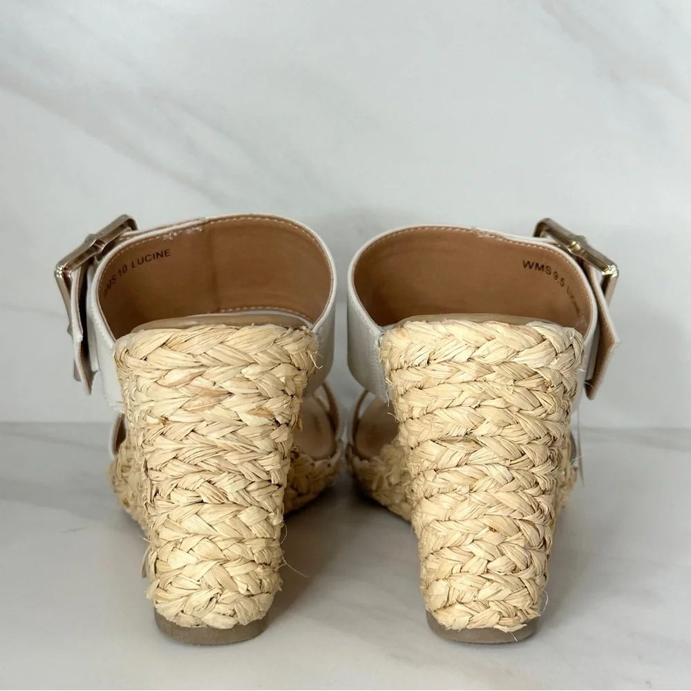 DV Dolce Vita Lucine Buckle Strap Espadrille Wedge Sandals Ivory